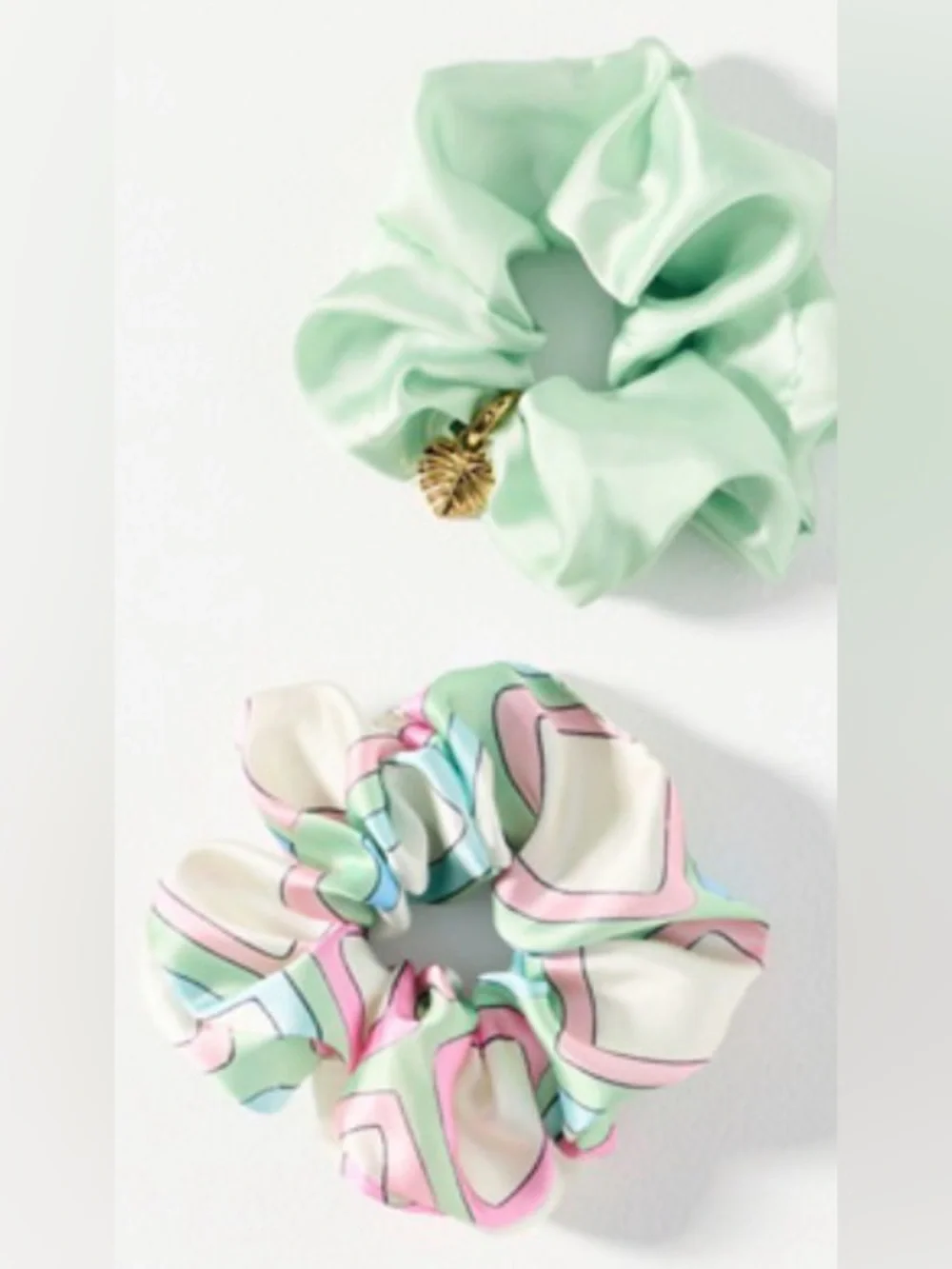 Anthropologie Frasier Sterling Satin Scrunchies, Set of 2. NWT. Green